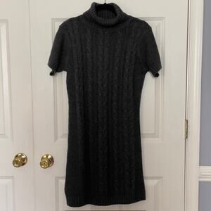 Gray Cable Knit Turtleneck Preppy Weekend Sweater Dress – Short Sleeve | Small